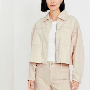 Old Navy Canvas Denim Utility Jacket / Cream & Silver